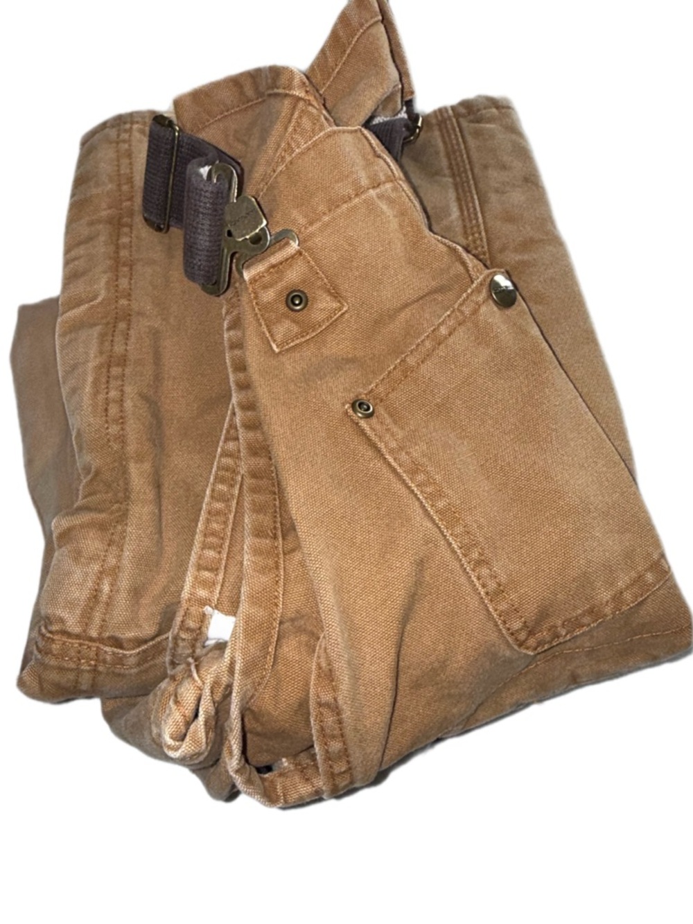 Carhartt Boys Size 12 Brown Duck Canvas Overalls Knee Pad Inseam 25 Workwear - Picture 4 of 11